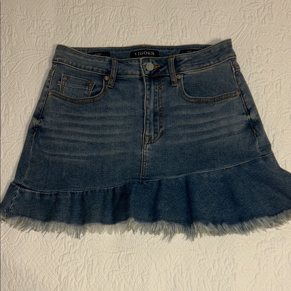 Vigoss Blue Denim Ruffle Mini Skirt